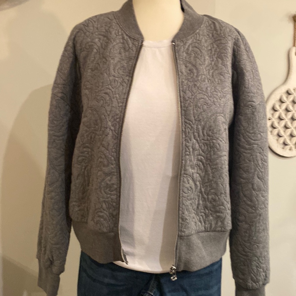 Gray embroidered bomber-type sweatshirt
